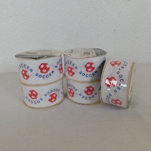 5 Soccer Pattern White Grosgrain Ribbon Offray 1.5" Wide x 9 Ft Ea Sports Bows